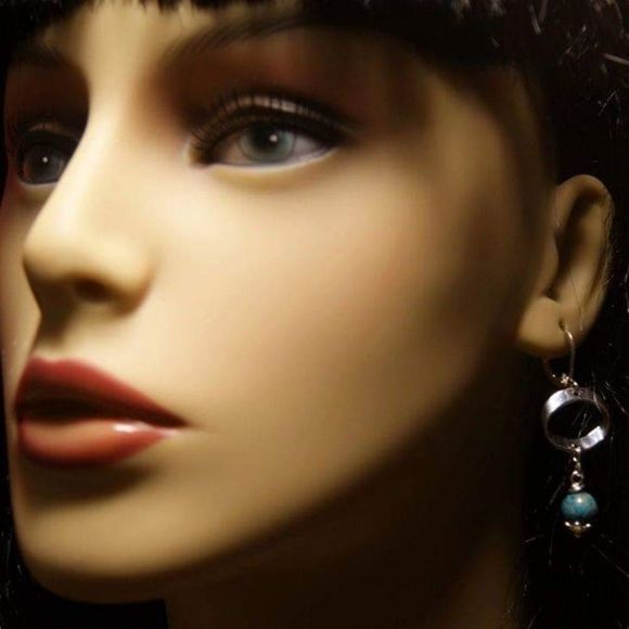 Handmade Imperial Jasper Gemstone & Flattened Silver Rings Dangle Earrings - Picture 3 of 6